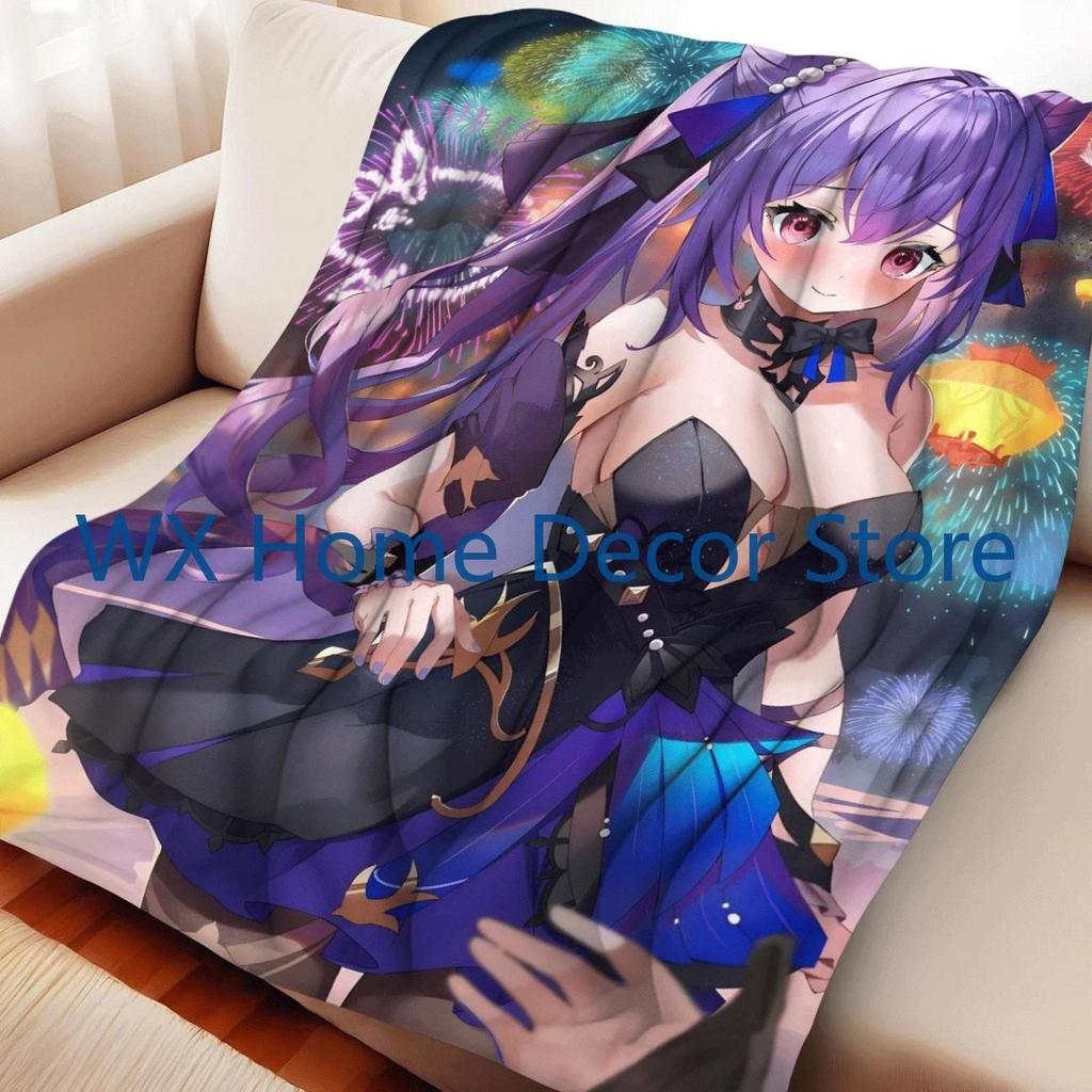 Genshin Impact Keqing โยนผ้าห่มอะนิเมะ Flannel ผ้าห่มสําหรับ Home Camping Travel เหมาะสําหรับ Leisur