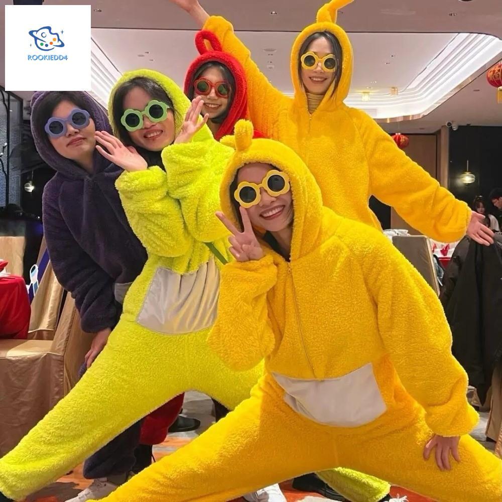 ชุดคอสเพลย์ Teletubbies สไตล์ชุดนอนขนแกะปะการัง พร้อมฮู้ดี้ Kawaii สำหรับ Tinky Winky และ Laa-Laa