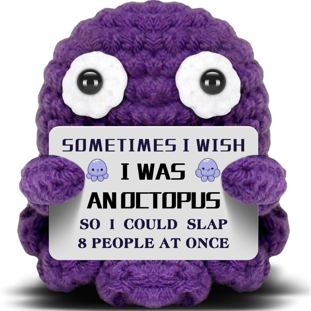 Mini Octopus Emotional Support Crochet with Funny Card, Birthday Gifts for Friends Besties Colleague