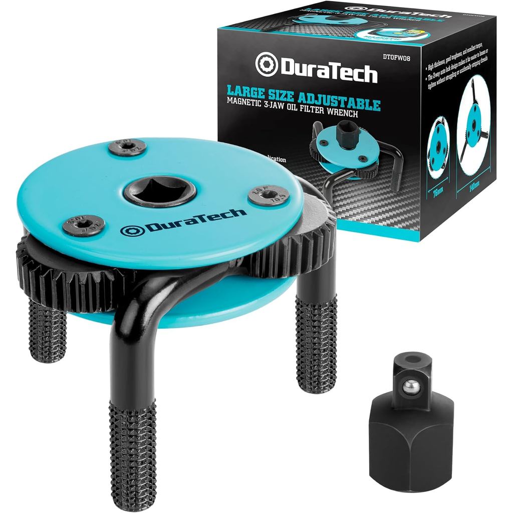DURATECH Adjustable Oil Filter Wrench, Magnetic 3-Jaw Oil Filter Removal Tool, Large Sizes from 3" t