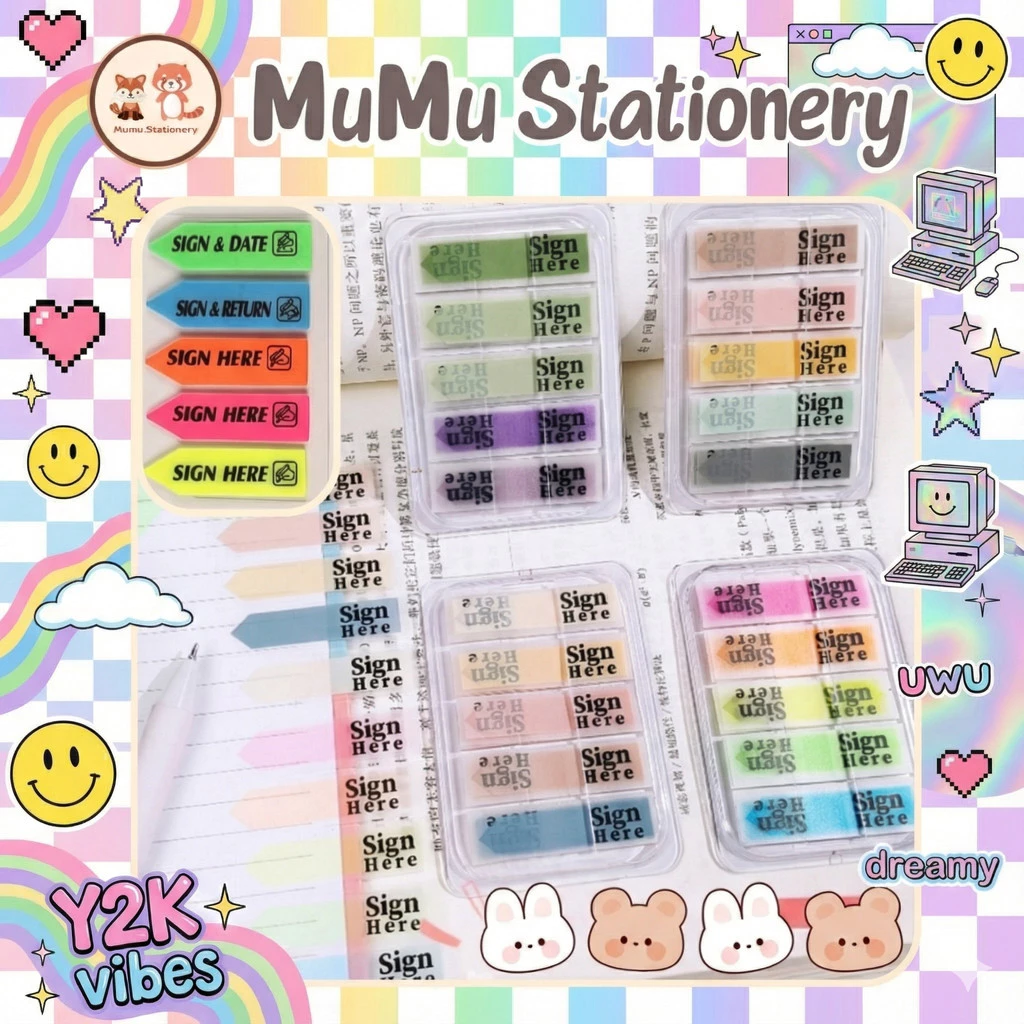 Index คั่นหนังสือ 5 สีต่อแพ็ค แบบกล่อง กันน้ำ พร้อมแถบกาวในตัว ใช้งานสะดวก (Sticky Notes)