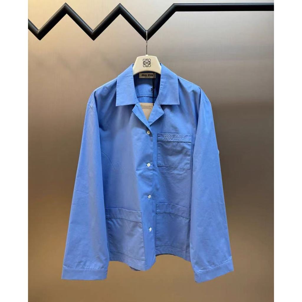 เสื้อเชิ้ตแขนยาว MiuMiu สีทึบ ผ้าไหม