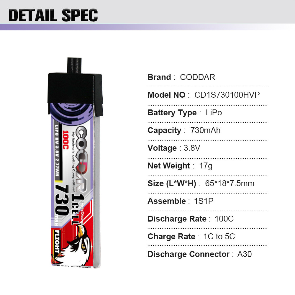 แบตเตอรี่ Krypton 730mAh 1S 3.8V 100C HV Star Ring