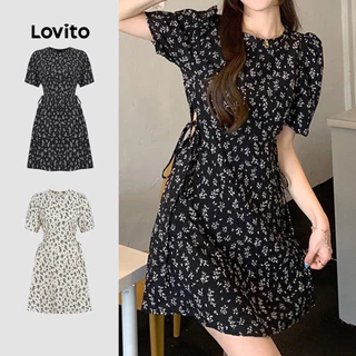 Lovito ชุดเดรสผู้หญิง ลายดอกไม้ แต่งเชือกผูกด้านหน้า สไตล์น่ารัก L102AD303