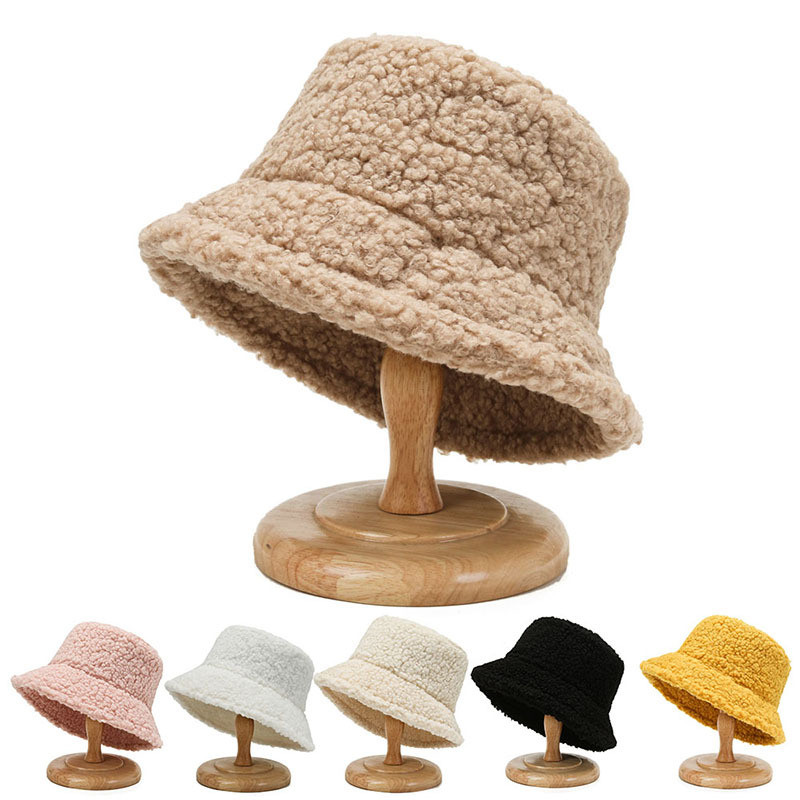 Lamb Wool Faux Fur Bucket Hat Winter Warm Teddy Velvet Hats