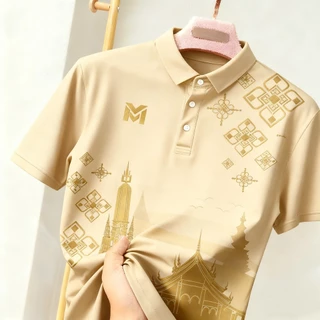 เสื้อโปโลผู้ชาย ลายเจดีย์และเทมเพล เหมาะสำหรับวันลอยกระทง และใส่ได้ทุกคนในครอบครัว