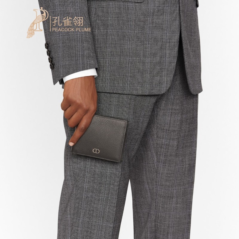 Dior/Dior Mens Wallet New Black Grained Cow Leather CD Icon Logo Bi-Fold Design Fashion Wallet