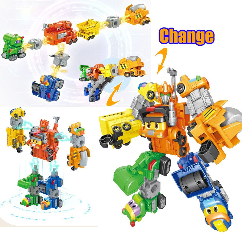 5 IN 1 Gogo Dino หุ่นยนต์เปลี่ยนรูปรถของเล่นตัวเลขการกระทํา Transformation วิศวกรรมยานพาหนะของเล่นสําหรับของขวัญเด็ก
