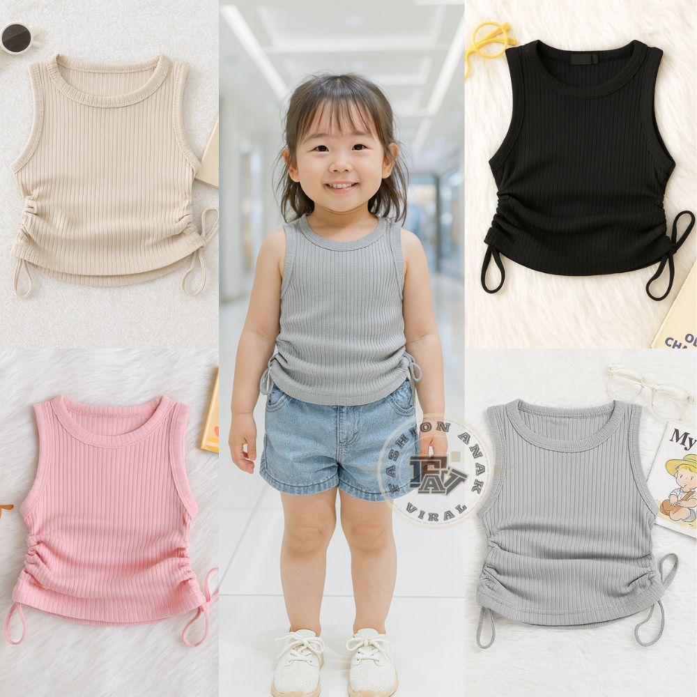 KATUN JEVELIN เสื้อสายเดี่ยวเด็กผู้หญิงแบบมีเชือกด้านข้าง อายุ 1-5 ปี เนื้อผ้าฝ้ายซี่โครงพรีเมียม