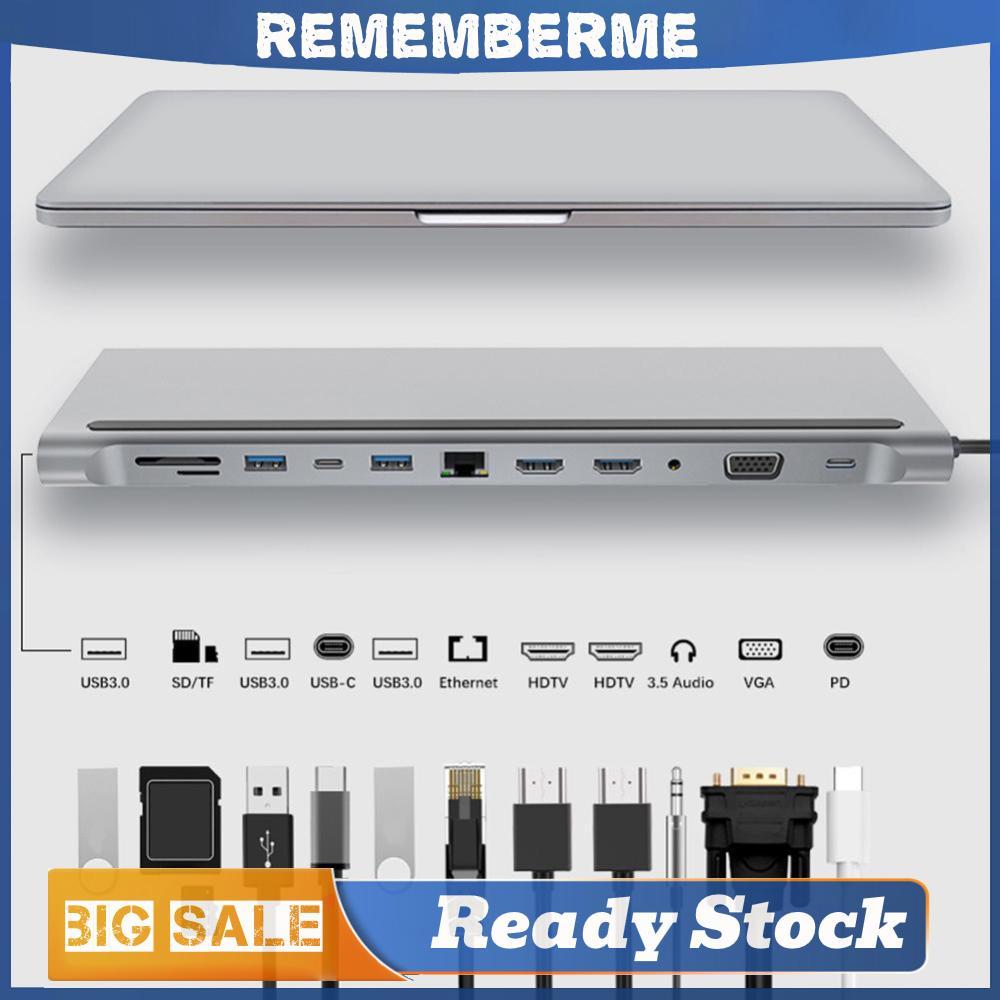USB 3.1 เป็น Dual HDMI เข้ากันได้กับ 12 in 1 Type-C HUB 4K VGA Docking Station