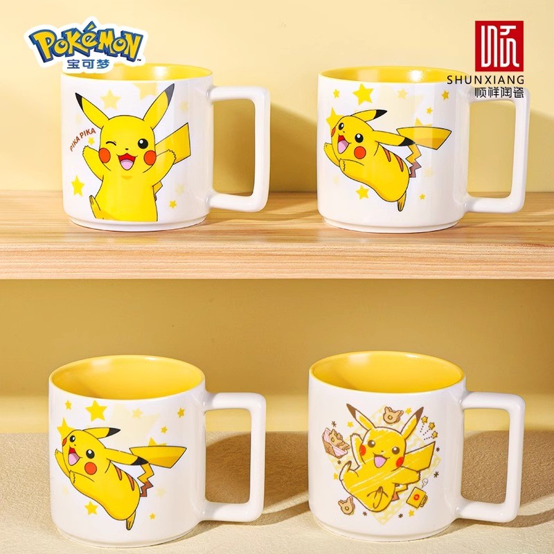 Pokémon ของแท้แบรนด์ร่วม Pikachu แก้วอุปกรณ์ต่อพ่วงน่ารักสํานักงานถ้วยน้ําเซรามิกหอพักถ้วยกาแฟในครัว