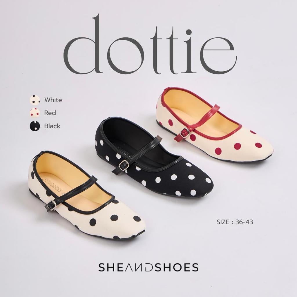 🚗 ส่งด่วน กทม - DOTTIE รองเท้า Mary Jane ลายจุด [ Sz.36-43 ] ( เท้าอวบแนะนำเพิ่มไซส์ )