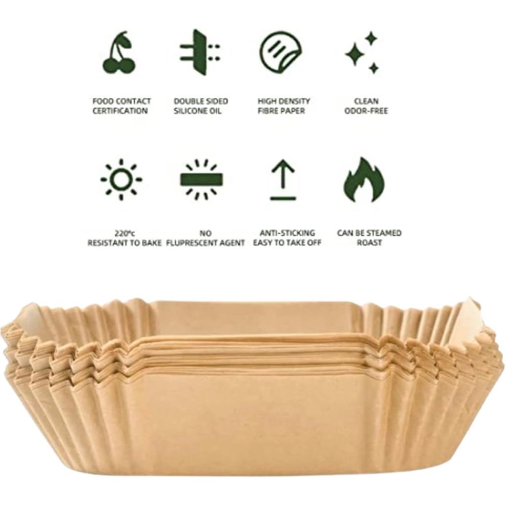 Air Fryer Liners Square, 100PCS สําหรับ 2 ถึง 5 Qt Air Fryer กระดาษแบบใช้แล้วทิ้ง, 6.3 นิ้วไม่ฟอกขาว