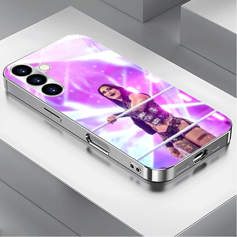 SAMSUNG WWE Rhea Ripley (10) หรูหราชุบกรอบแก้วเคสโทรศัพท์สําหรับSamsung Galaxy S22 S23 S24 S25 Ultra
