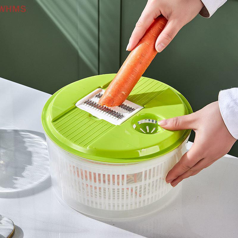(WHMS) 2 In 1 ตัดและล้างครัวเรือนสลัดเครื่องเป่าสลัดปั่นผัก Dehydrator Multi-Function ตะกร้าดูดซับคู่มือเครื่องเป่าผักผลไม้ล้างกรองครัว