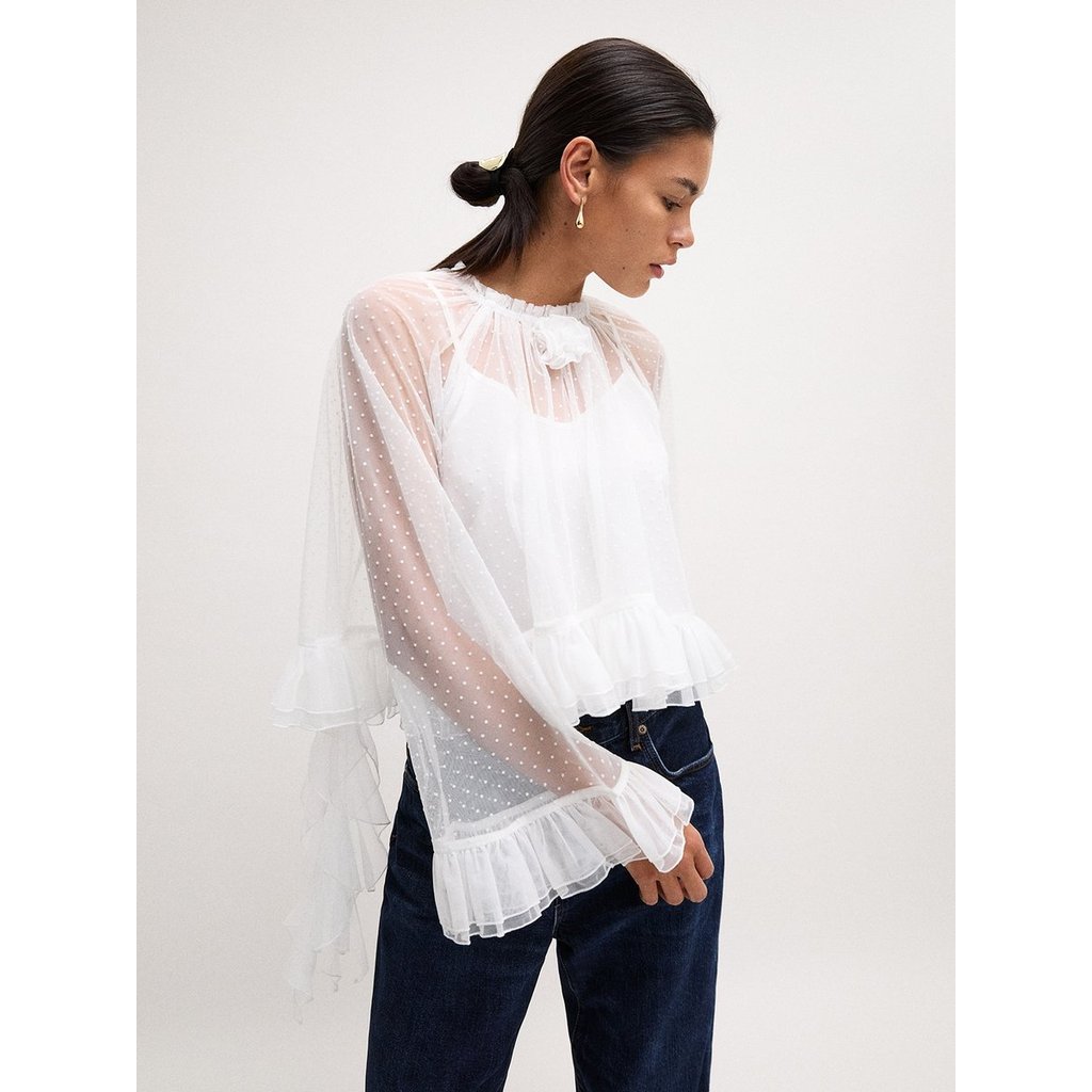 [Pomelo] เสื้อลายจุดซีทรู / Ruffled Polka Dot Blouse