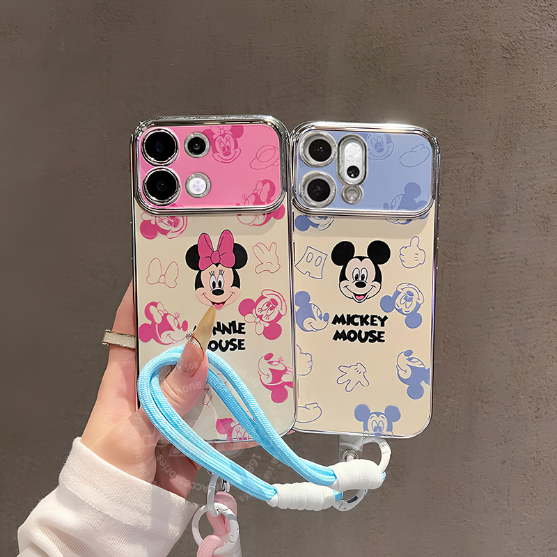 เคส OPPO Reno 14 13 5G เคส OPPO Reno 14 13 15 Pro Max 5G เคสน่ารักการ์ตูนมิกกี้ มินนี่ กันกระแทก พร้อมสายคล้องโทรศัพท์ สายข้อมือ ซิลิโคนเคลือบอ่อน เหมาะสำหรับเด็กผู้หญิงและนักเรียน