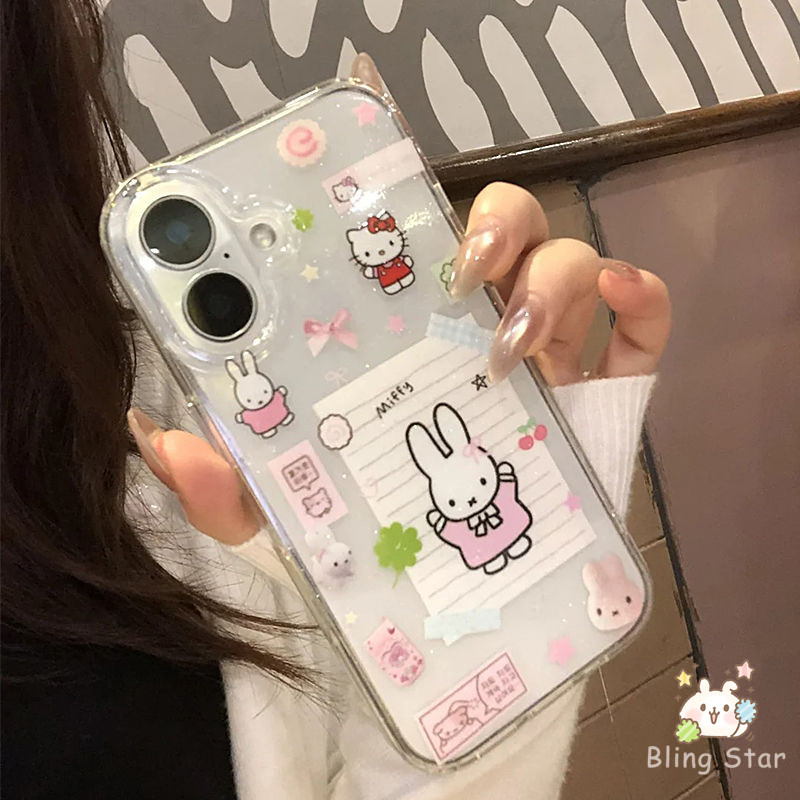 สำหรับ IPhone 17 13 15 16 12 11 14 Pro Max XR X XS 7 8 16 15 14 Plus การ์ตูนดาวโบว์กระต่ายน้อยเฮลโลคิตตี้เคสใส