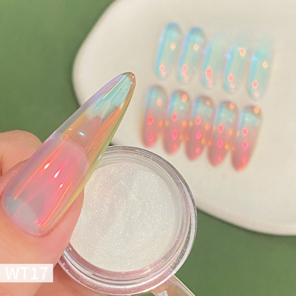 ทําเล็บมือ ความโปร่งใสสูงเติมแสงคริสตัลชุบผงสไตล์ใหม่พระอาทิตย์ตกสีส้มออโรร่านางฟ้าผงไฮไลท์สีชุบผงแสงจันทร์เล็บ