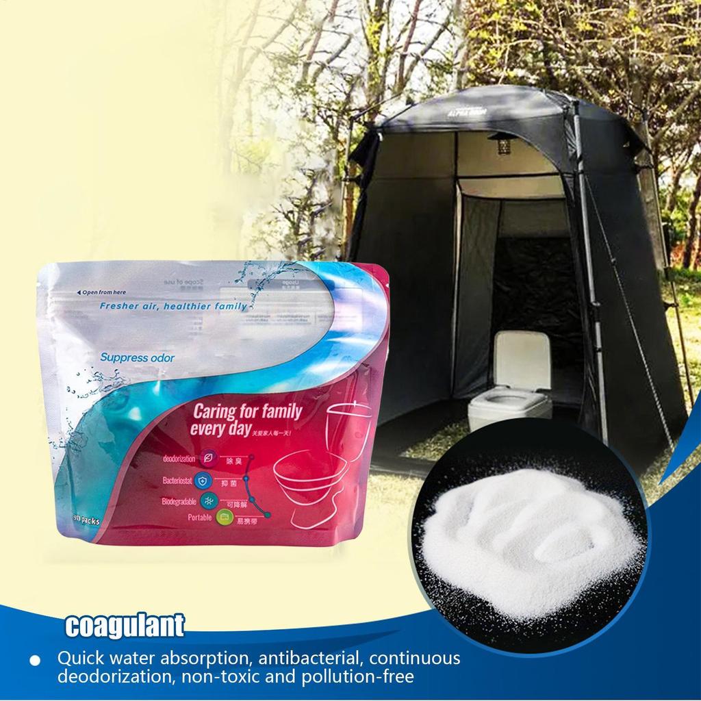 แบบพกพาเจลดูดซับห้องน้ํา 30 ชิ้น Camping Toilet Powder Liquid Solidifier กลิ่น Neutralizer สําหรับกลางแจ้ง Camping เดินป่าท่องเที่ยวห้องน้ํา Waste Management yauaerth