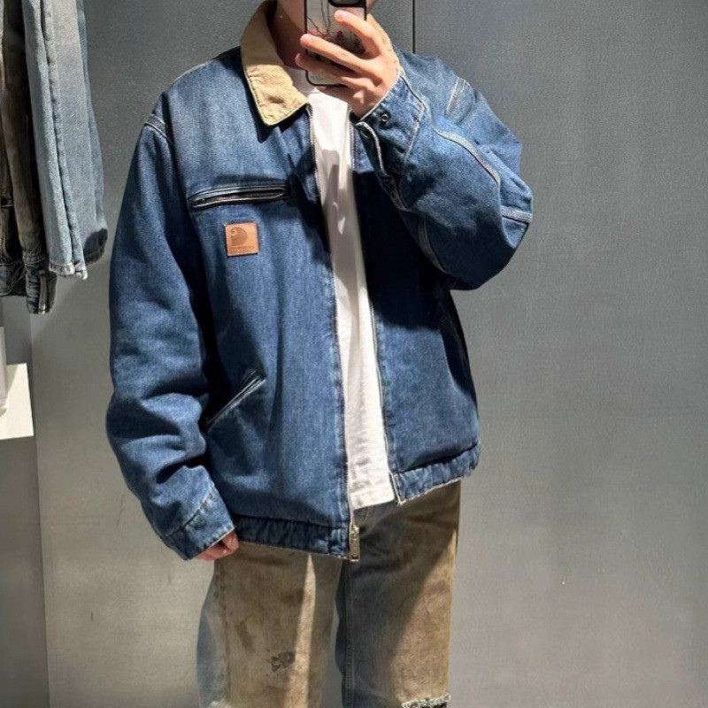 EK1E Carh'''t Graphite Washed J97Denim Detroit Jacket Retro Color Block Spring Autumn Workwear Coat