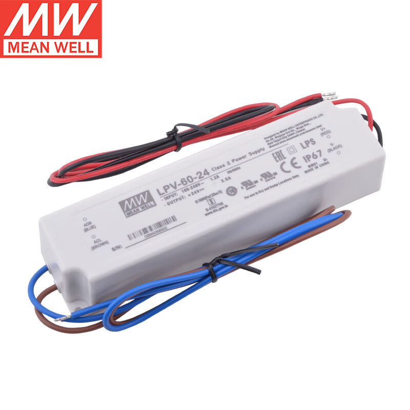MEANWELL แหล่งจ่ายไฟกันน้ํา LED 24V 2.5A LPV-60-24