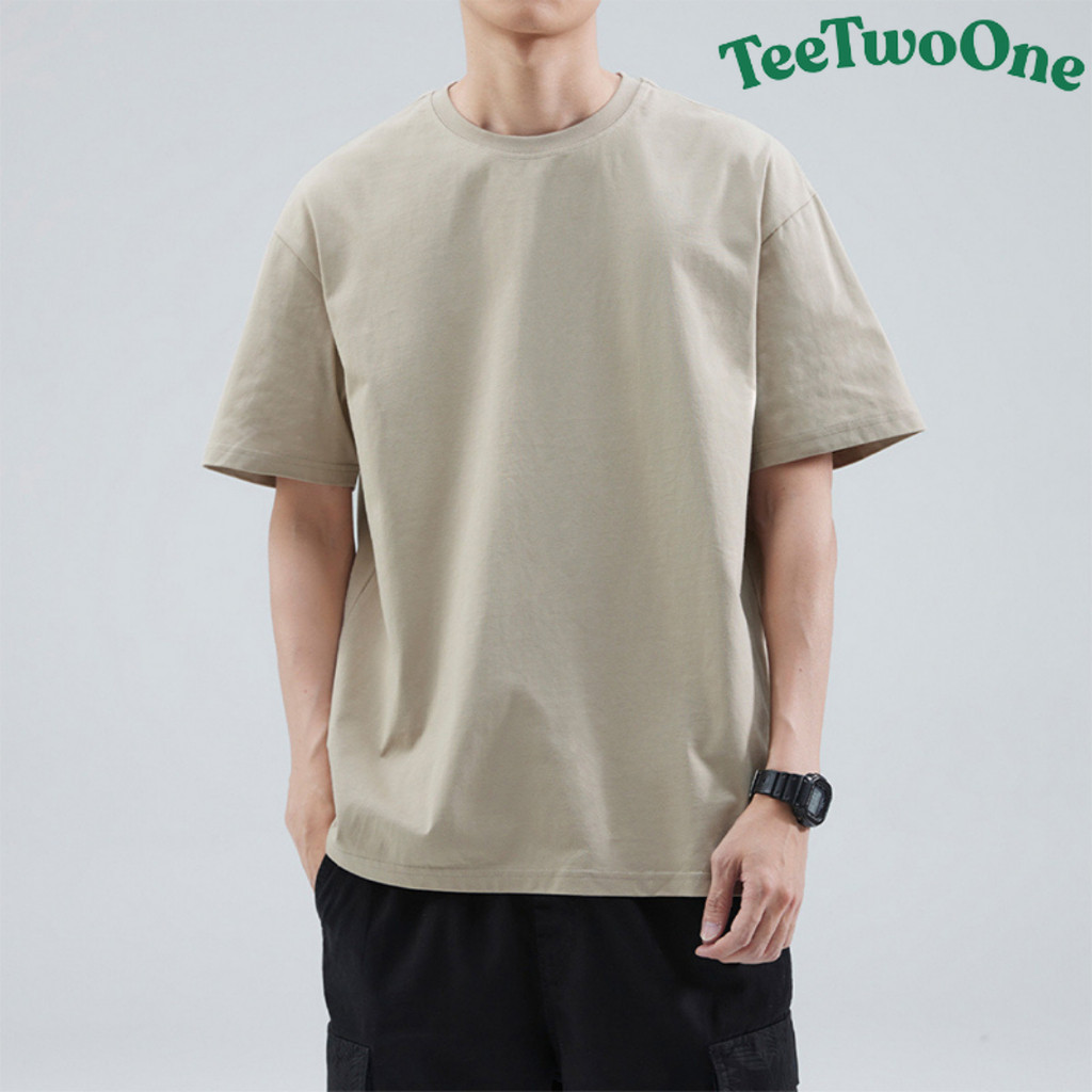 TeeTwoOne สีทึบOversizeเสื้อยืดคอกลมสีพื้น ผ้าฝ้าย 100%  ผ้าฝ้ายผ้านิ่มมาก ไม่หดไม่ย้วยไม่ต้องรีดunisex S-3xl【COD】