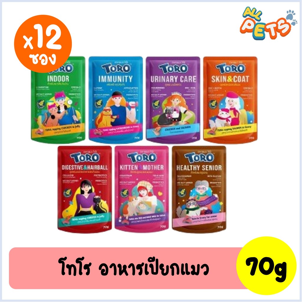 (ยกกล่อง12ซอง) Toro โทโร่ อาหารแมวเปียก แบบซอง 70g