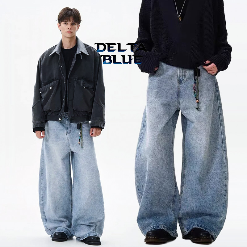 DELTA BLUE (-ลดพิเศษ!) กางเกงยีนส์ผู้ชาย กระบอกใหญ่ Mens Demin ขายาว ย้อนยุค baggy jeansเกาหลี เนื้อผ้ายืดใส่สบาย ไม่บิดไม่เบียด ทรง Oversize