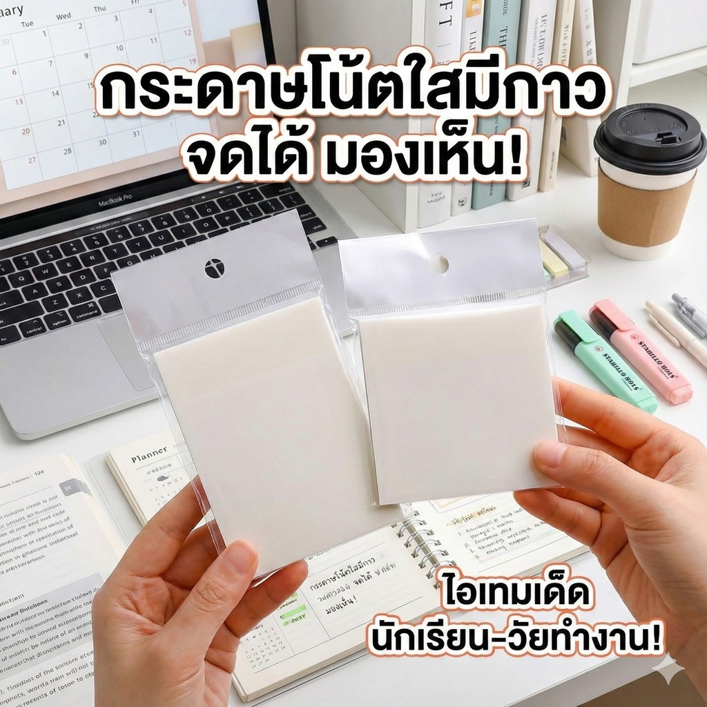 (ร้านคนไทย ส่งจากไทย) กระดาษโน้ตใสมีกาว กระดาษโน้ตแบบใส มีหลายสีและขนาด ใช้งานสะดวก เขียนโน้ตแปะบนตัวอักษรได้