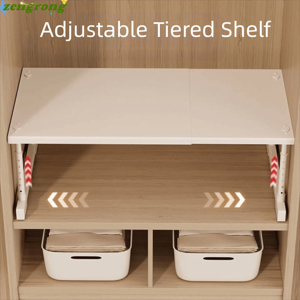 ZENGRONG ชั้นวางของตู้เสื้อผ้า, Retractable ขยายตู้เสื้อผ้า, ชั้นวางแบบดึงออกได้ Stackable โลหะปรับเสื้อผ้าชั้นเก็บห้องน้ํา