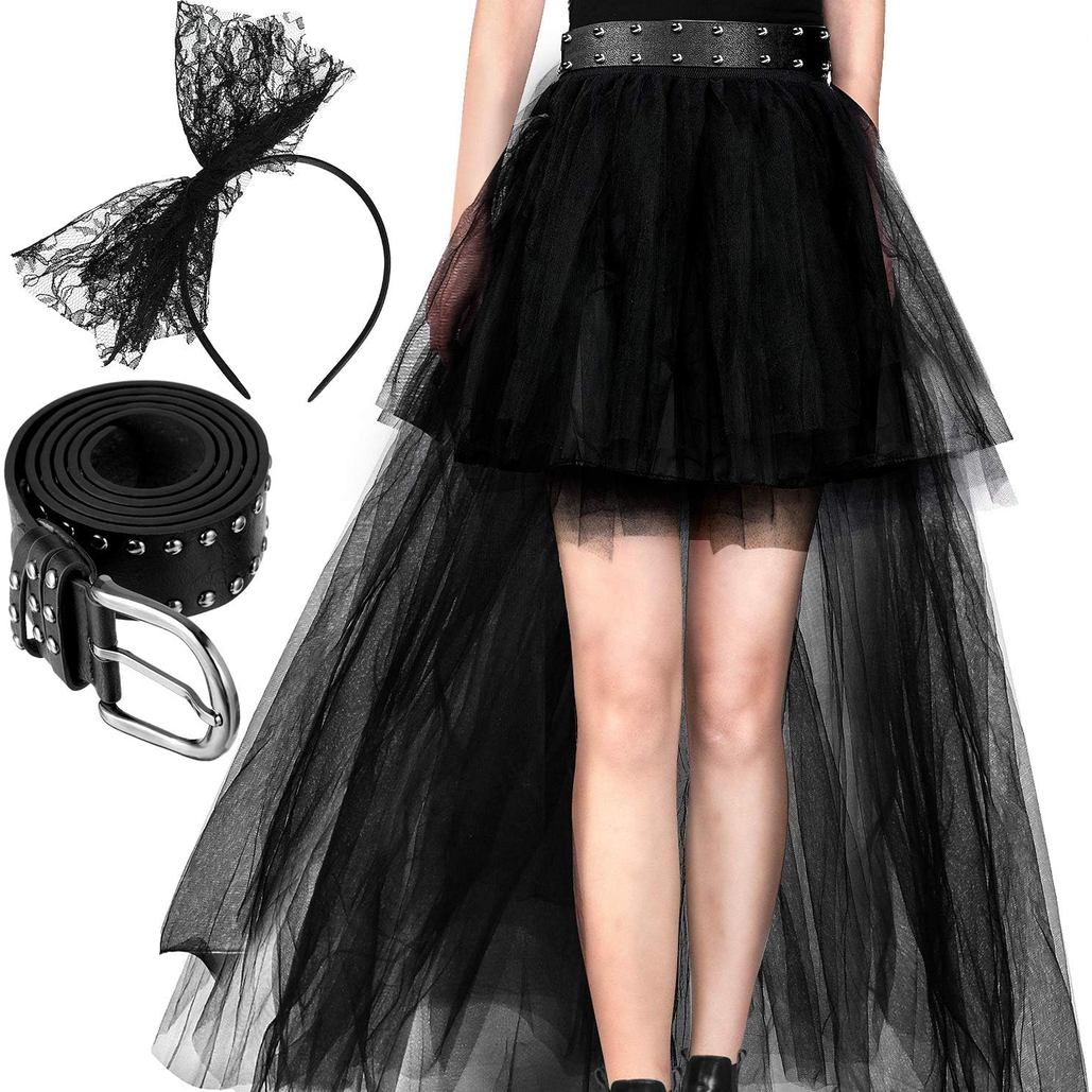 Norme 80's Outfit Accessories for Women Costume Bowknot Headband Lace Skirt Waistband for 80s Retro 