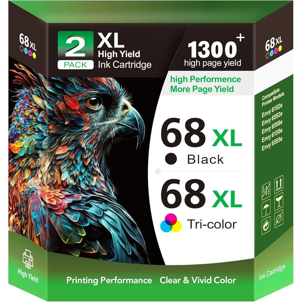 68XL High Yield Ink Cartridges Combo, Black and Tri-Color Replacement for 68 Series, Compatible with