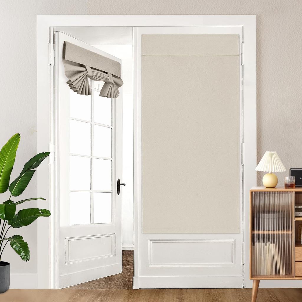 100% Blackout French Door Curtains Linen Textured Privacy Door Window Curtains Thermal Insulated Dra