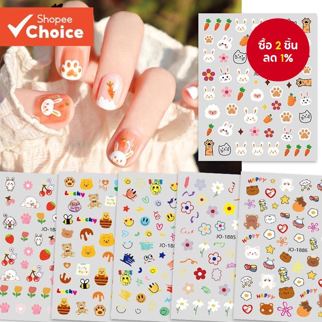 Monja สติกเกอร์เล็บน่ารักการ์ตูนหมีกระต่ายแครอทสติกเกอร์ Holographic Self-กาวเล็บ Decal Slider เจลขัดเล็บ Enhancement ตกแต่งเครื่องมือ