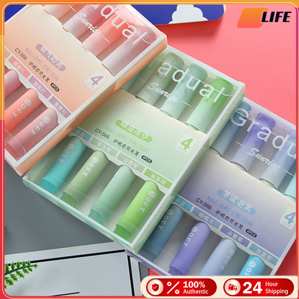 เก็บปลายทาง！ชุด4ชิ้น ปากกาไฮไลท์ 4สี โทนสีพาสเทล ปากกามาร์กเกอร์ แบบพกพา สำหรับนักเรียน โรงเรียน