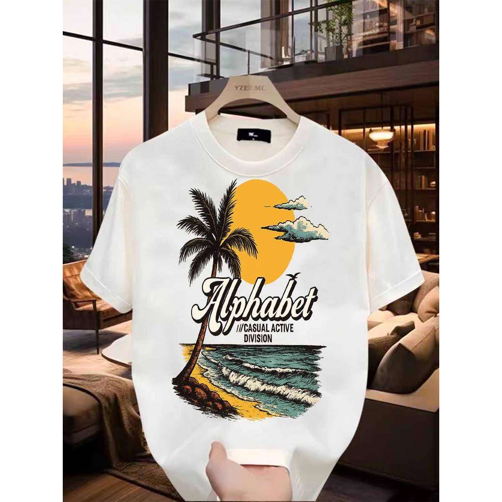 เสื้อยืดไซส์ใหญ่สไตล์อเมริกัน พิมพ์ลายกราฟฟิกเท่ห์ ทำจากผ้าฝ้ายแท้ ระบายอากาศได้ดี แขนสั้นและคอรอบ