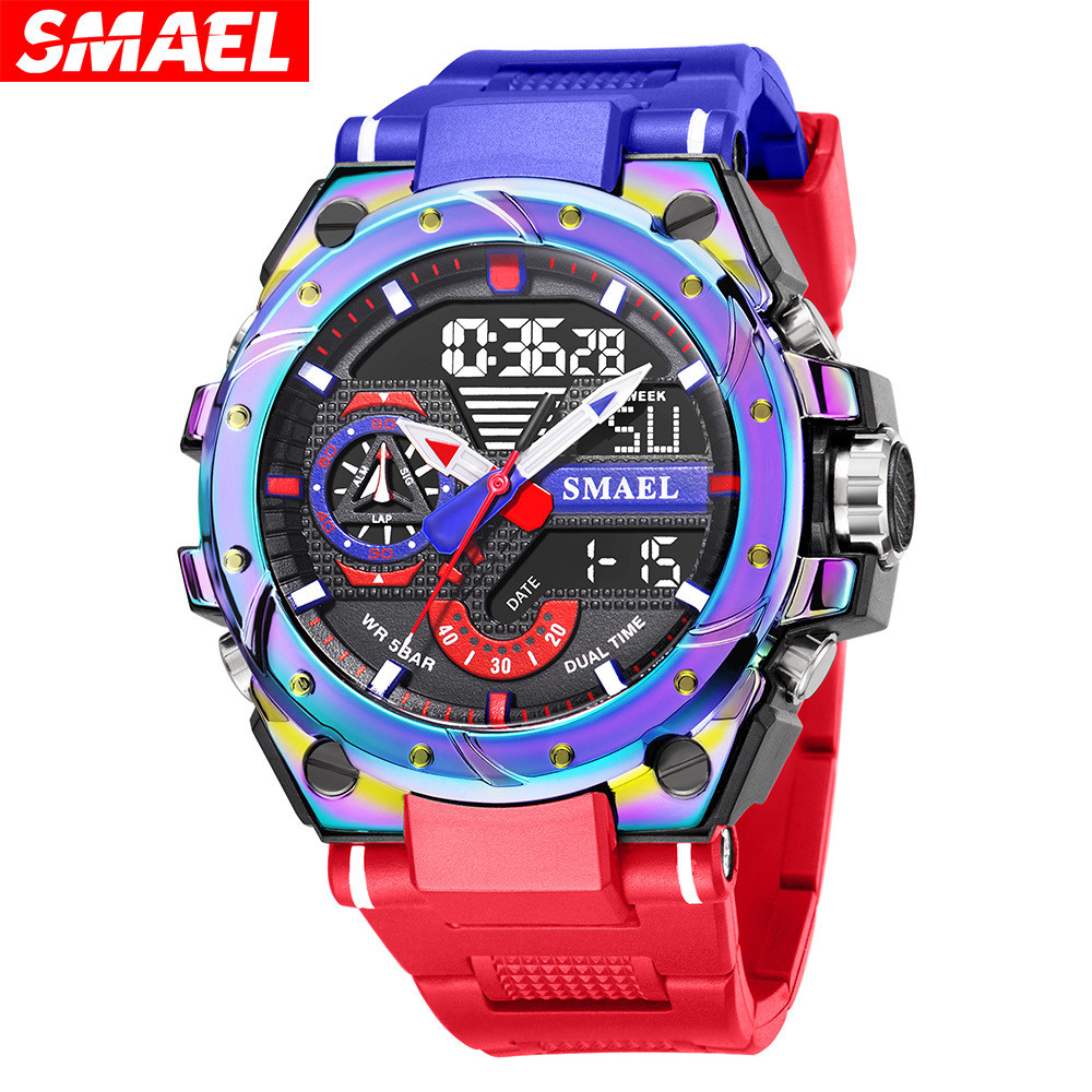 SMAEL SMAEL 8060 นาฬิกาอิเล็กทรอนิกส์ผู้ชายกีฬากลางแจ้งมัลติฟังก์ชั่นนาฬิกาอิเล็กทรอนิกส์หน้าปัดขนาด