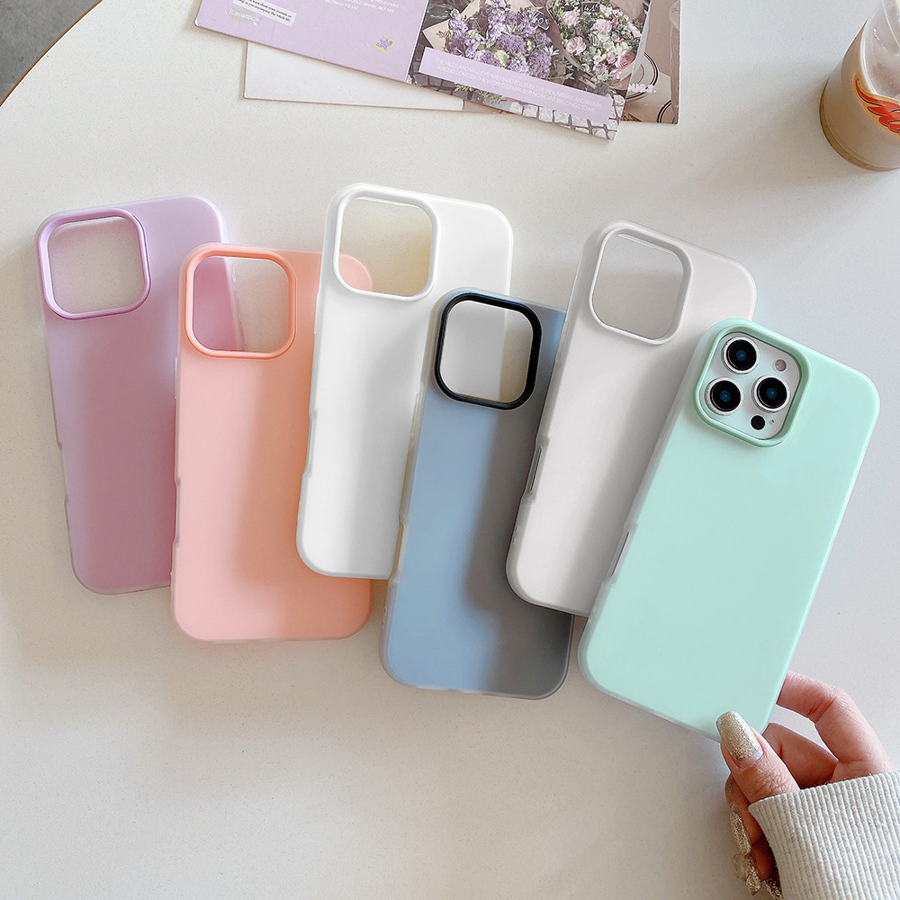 ฟรอสต์แมทท์ 2-in-1 สีแคนดี้ เข้ากันได้สำหรับ เคสไอโฟน11 เคส iphone 17 16 Pro Max 12 13 14 1511 17 Air สีชมพูสวยงาม