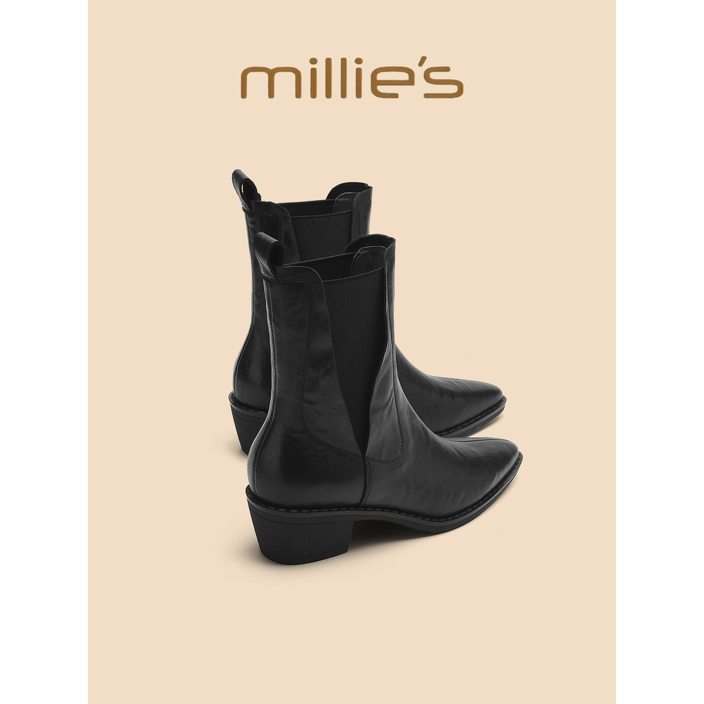 Millies Miaoli รองเท้าผู้หญิงเกาหลีรุ่นสั้นหลอด Retro Slimmer ดู Western Boots รองเท้าแฟชั่น 2026 สไ