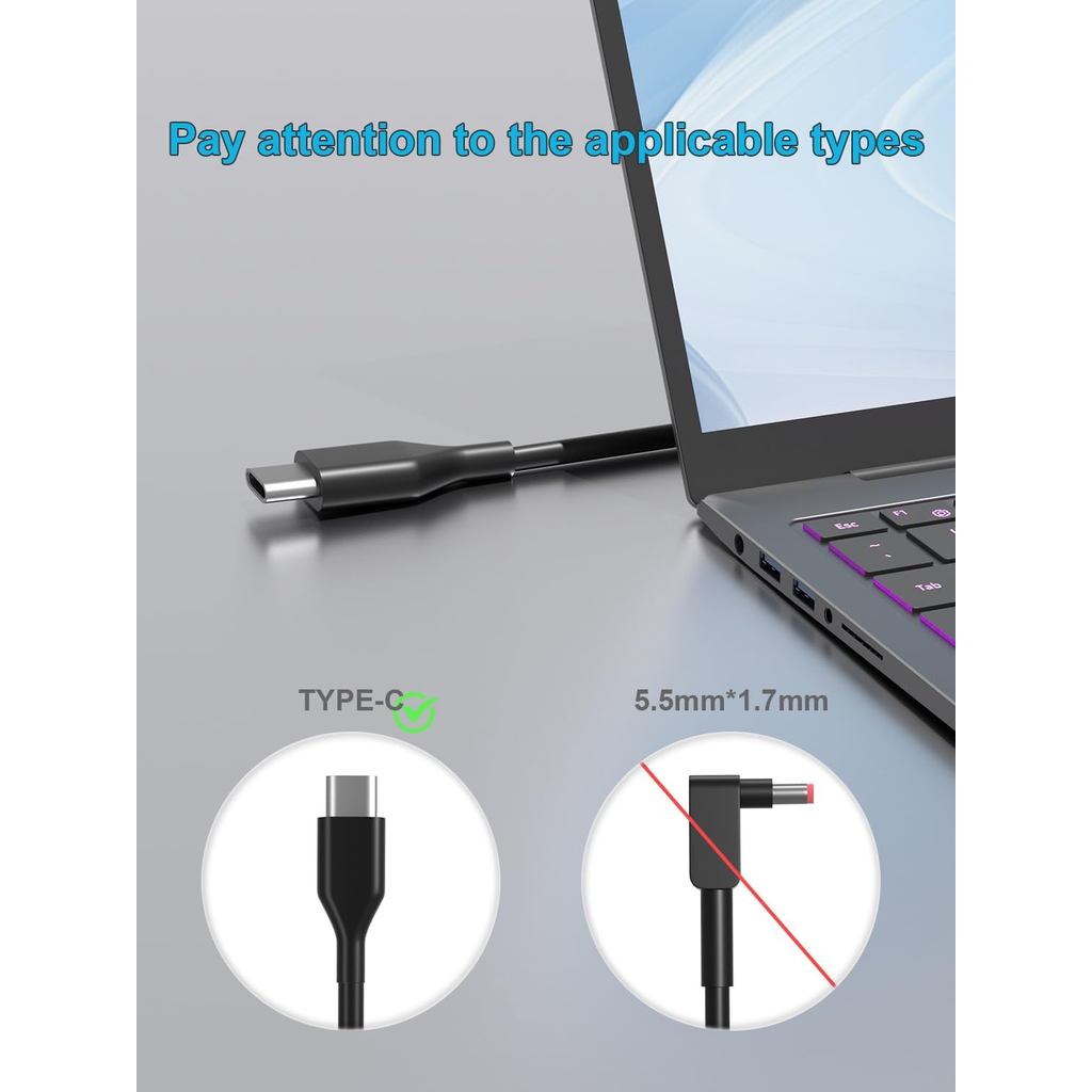 45W USB-C Charger Compatible with Lenovo IdeaPad/IP/Flex/Slim/Duet 3 5 5G Chromebook CB-11AST05 CB-1