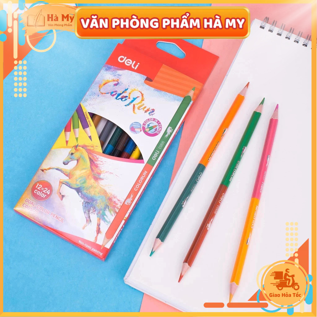 Deli C00520 ดินสอสีสองหัว 24 สี สดใส แม้สีเนียน