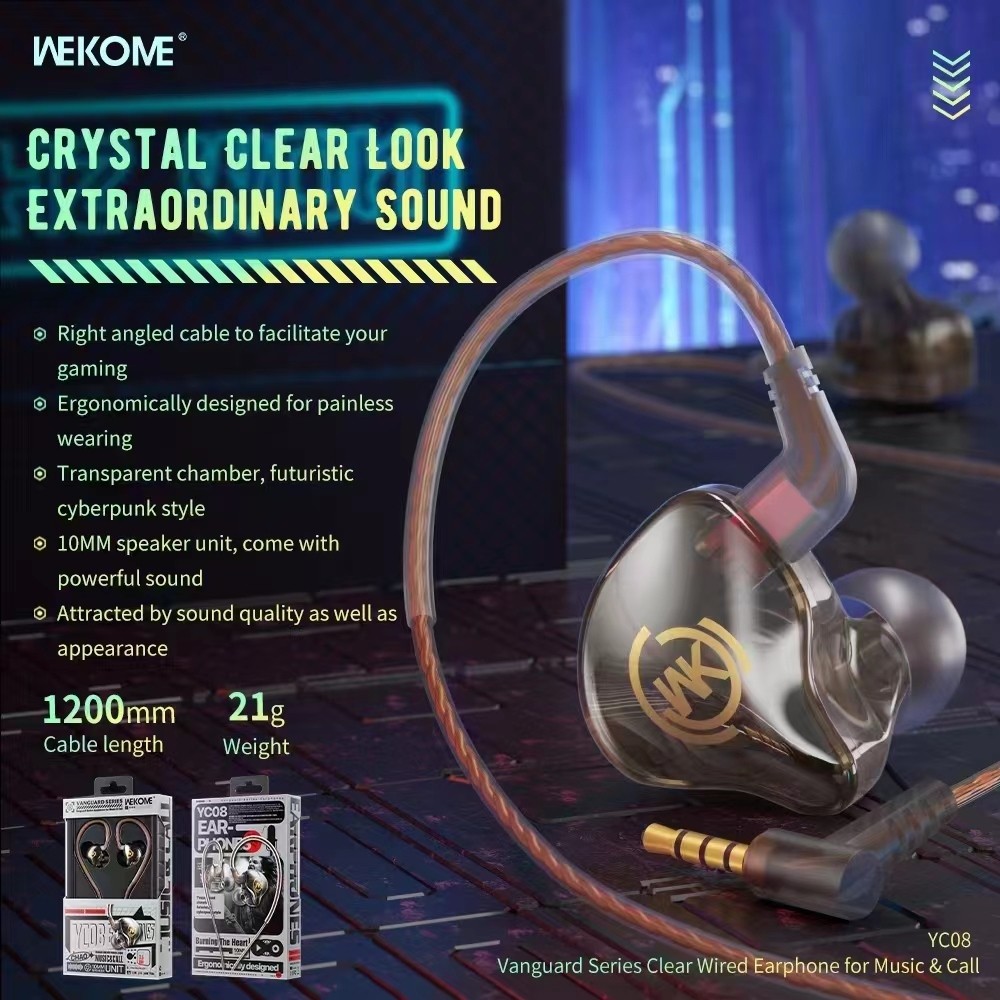 ใหม่!! WEKOME YC08 หูฟัง หูฟังแบบมีสาย  เสียงชัด คุยโทรศัพท์ได้  เหมาะสำหรับทุกรุ่น สายยาว 1.2 เมตร 