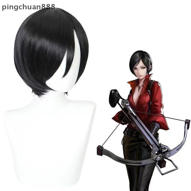 Pingchuan888 อะนิเมะ Ada Wong คอสเพลย์วิกผม Ada Wong วิกผมคอสเพลย์ 30 ซม.สั้น ck ความร้อนทนผมสังเครา