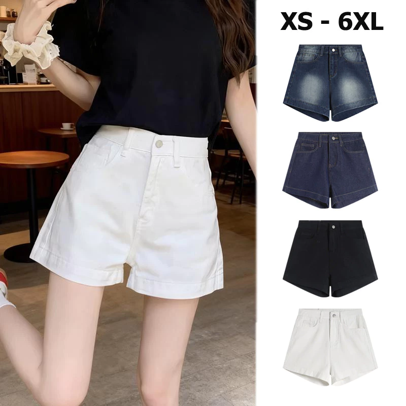 Anata ไซส์ XS-6XL กางเกงยีนส์ขาสั้นผู้หญิงเกาหลี กางเกงยีนส์เอวสูงแฟชั่น กางเกงขากว้าง ใส่สบาย เหมาะกับทุกขนาดเอวและสะโพ