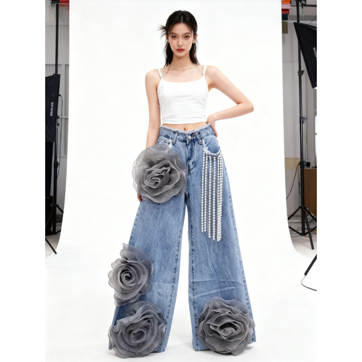 กางเกงยีนส์เอวสูงสไตล์เกาหลี ดีไซน์แฟชั่นสำหรับผู้หญิง ทรงขาตรงปี 2026