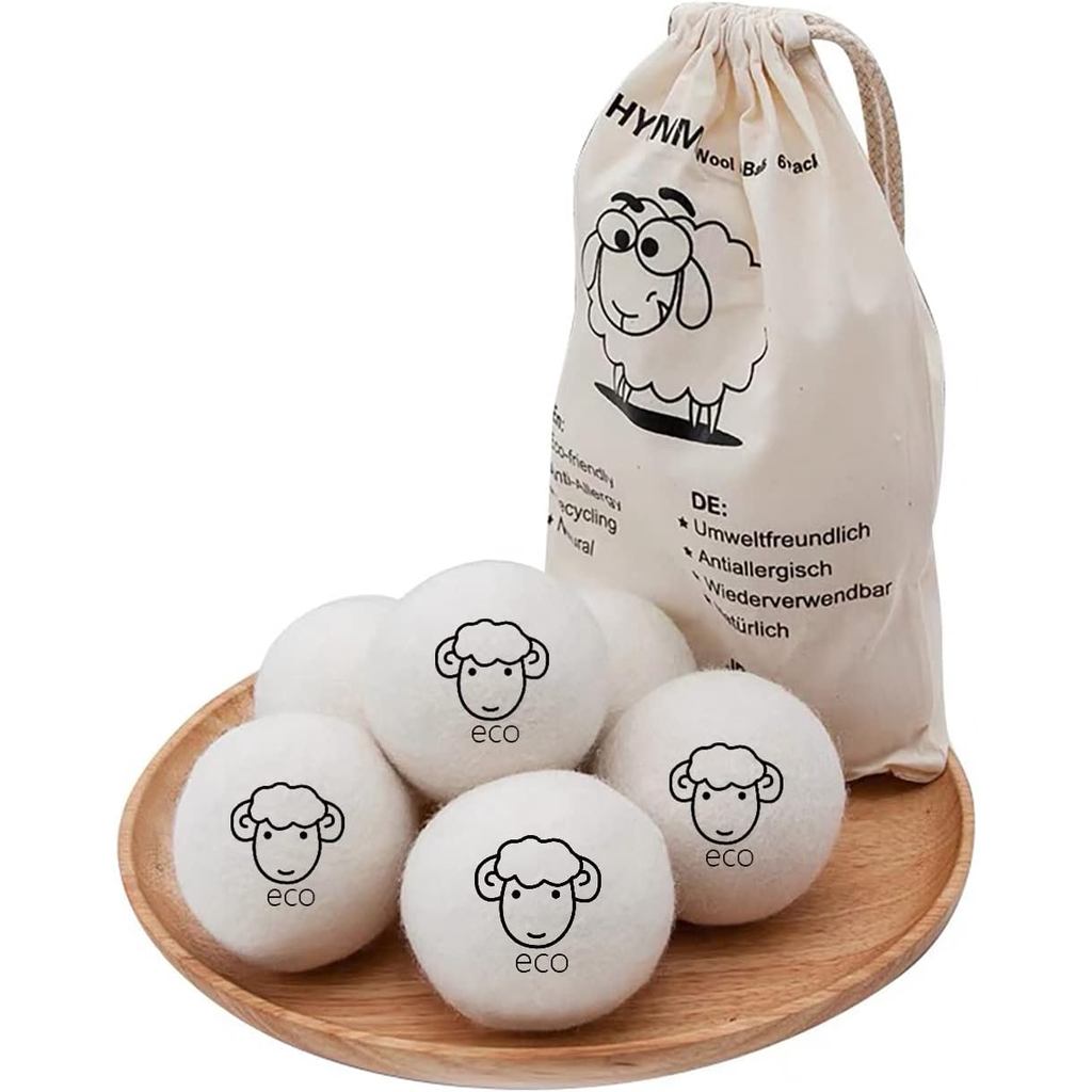 6-Pack Wool Dryer Ball ลูกบอลซักผ้าแบบใช้ซ้ําได้สําหรับเครื่องอบผ้าธรรมชาติและปล่อยริ้วรอย, Organic 