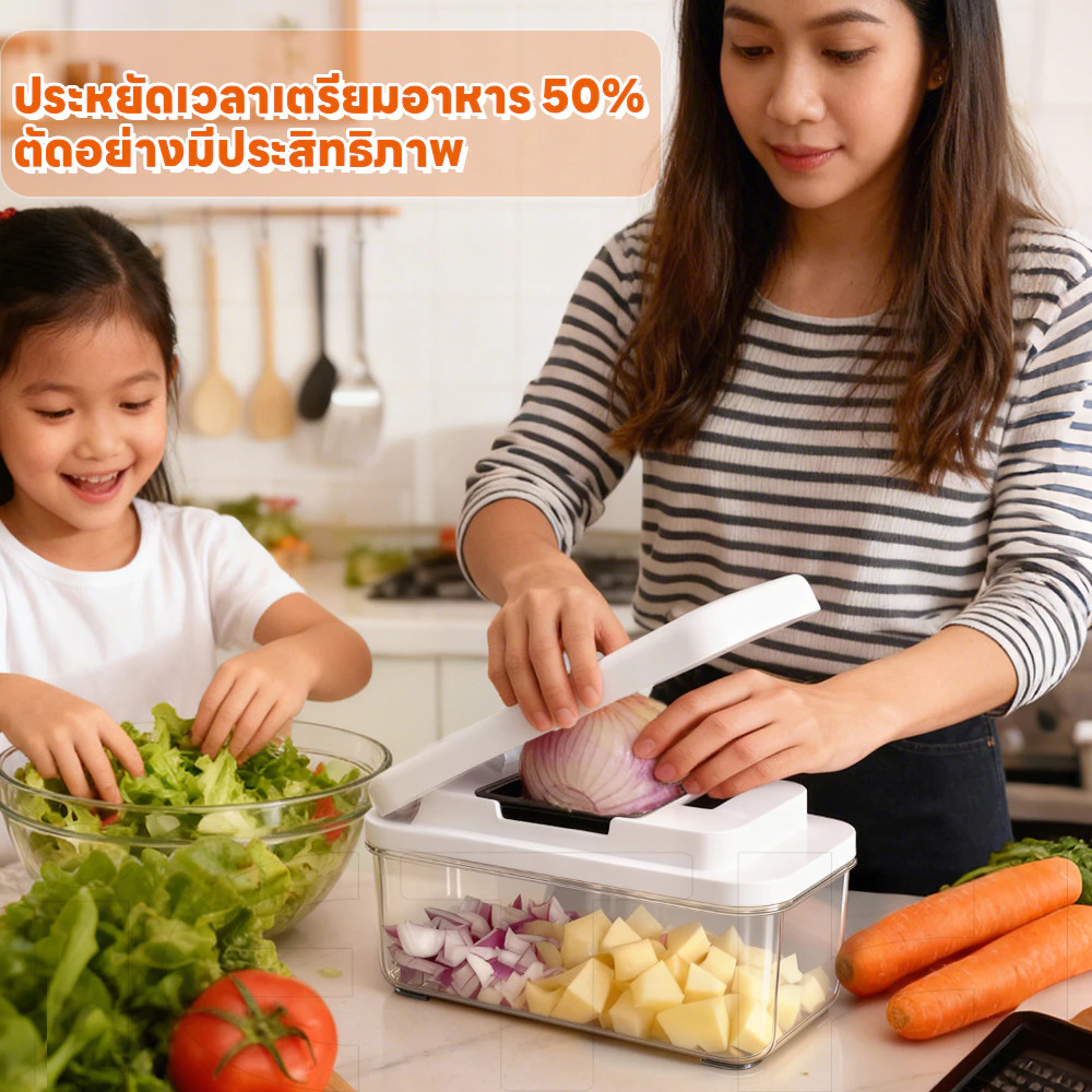 iETH 13-in-1 สับผัก Dicer - เครื่องเตรียมอาหารมัลติฟังก์ชั่นในครัวพร้อมที่ใส่นิรภัย, ตะกร้าท่อระบายน้ําและฝาครอบสด, ตัวประหยัดอวกาศสําหรับห้องครัวไทยขนาดเล็ก thumbnail 3