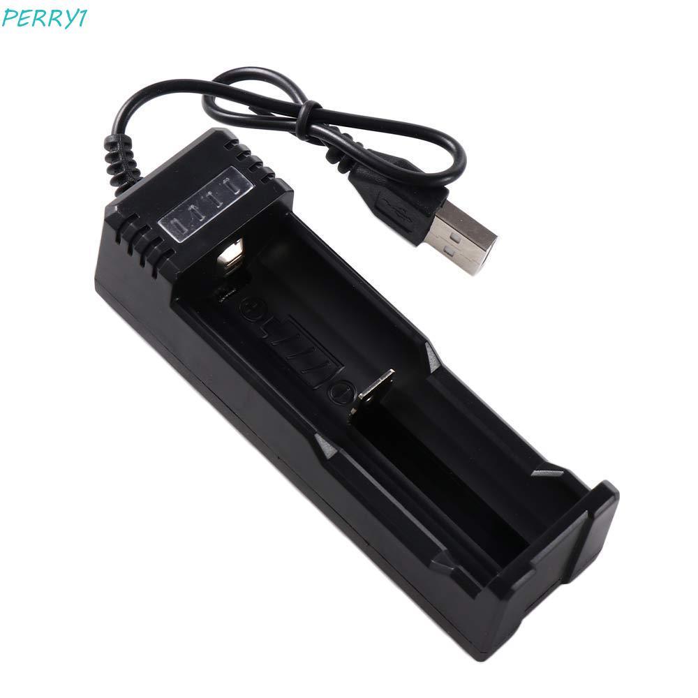PERRY 18650 แบตเตอรี่ลิเธียม 3.7V-4.2V สําหรับไฟฉายของเล่นแบตเตอรี่ลิเธียม Charger Auto Stop Charger