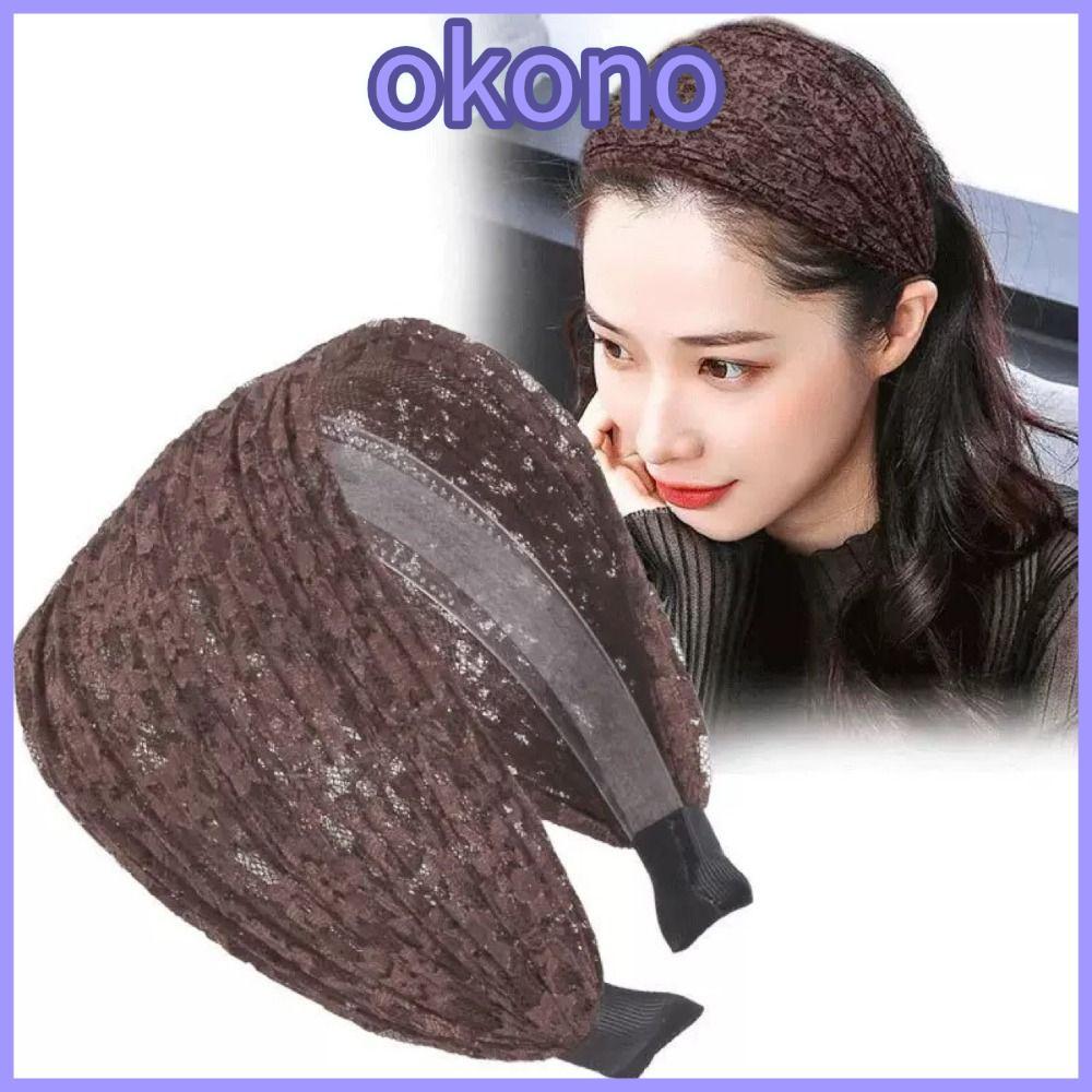 OKONO ลูกไม้ตาข่ายผมวง,ลื่น Hollow กว้างด้านข้างผม Hoop, Vintage Headwear อุปกรณ์เสริมผมยืดหยุ่นผู้หญิงลูกไม้ Hairbands สําหรับผู้หญิงสาว